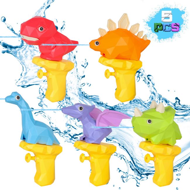 5 Pcs Water Squirt Guns for Kids, Small Dinosaur Water Pistols, Water Blaster Soaker Summer Swimming Pool Beach Party Favor Toys for Boys & Girls Toddlers Age2 3 4 5 6…