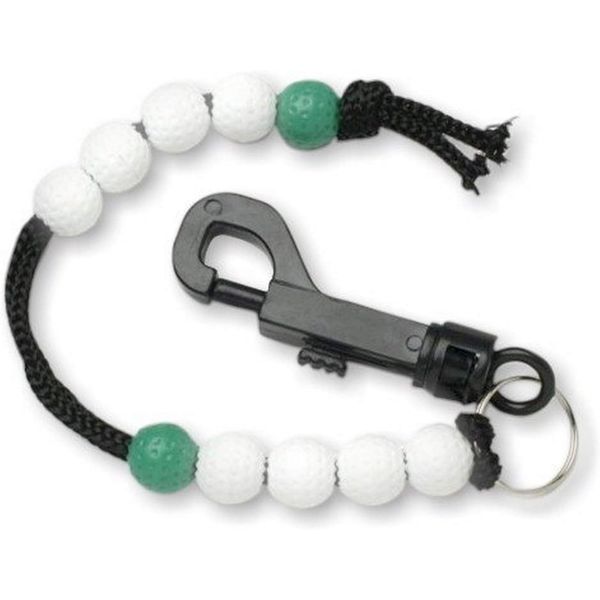 Golf Beads Score Counter with Durable Bag Clip - Counts up to 10 strokes - Golf Stroke Scorekeeper with Green & White Plastic Golf Ball Beads and Nylon Rope