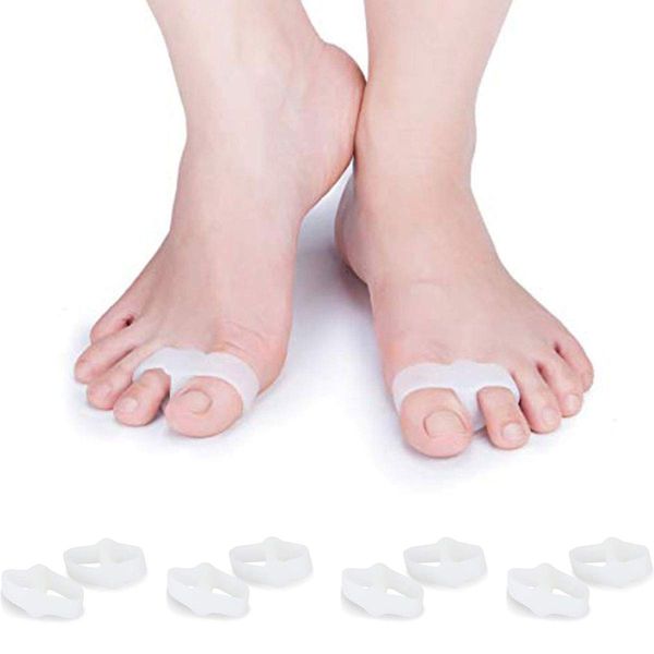 PEDIMEND Silicone Gel 2 Holes Toe Separators - Hallux Valgus & Bunion Corrector - Toe Straightener/Toe Spacer/Toe Deformity/Anti Friction - Unisex - Foot Care (Four Pairs)