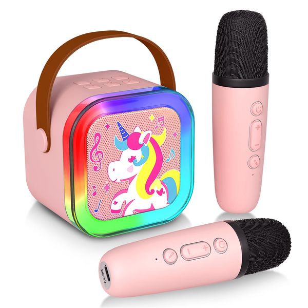 Mini Karaoke Machine with 2 Wireless Microphones, Karaoke Machine for Kids Adults, Singing Toys for Ages 3, 4, 5, 6, 7, 8 +, Best Gift for Birthday, Party, Christmas | Karaoke Machine for Girls