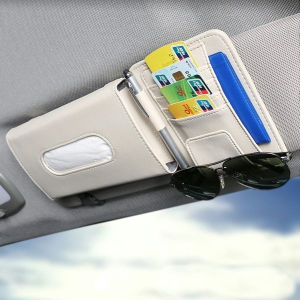 PIENSE Car Supplies, Car Supplies, Sun Visor Attachment, Tissue Case, Card Holder, Glasses Holder, Pen Holder, Small Storage, Convenient Goods, Car (Beige)