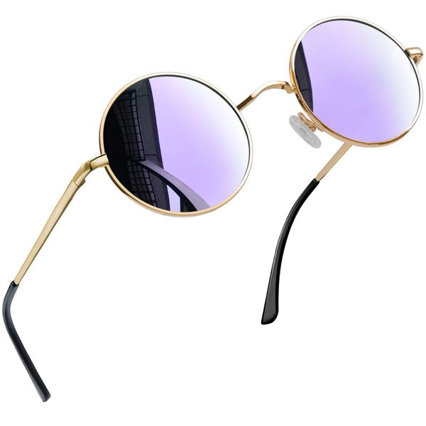 Joopin Vintage Lennon Round Sunglasses Man - Polarised UV400 Protection Metal Frame Retro Circle Sunglasses for Women and Men (Purple)