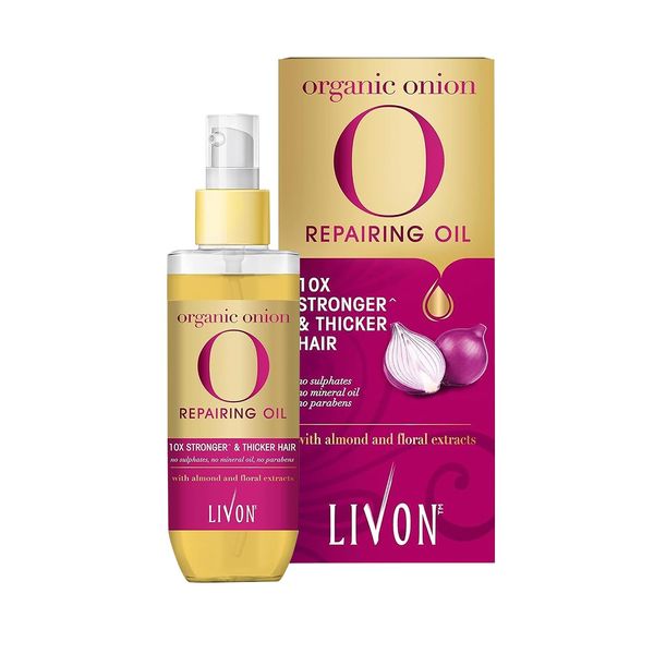 Livon Organic Onion Repairing Serum Oil |For Stronger & Thicker Hair | Enriched with Almond & Floral Extracts | Sulphate & Paraben Free | Lightweight & Non Greasy | 3.3 fl.oz