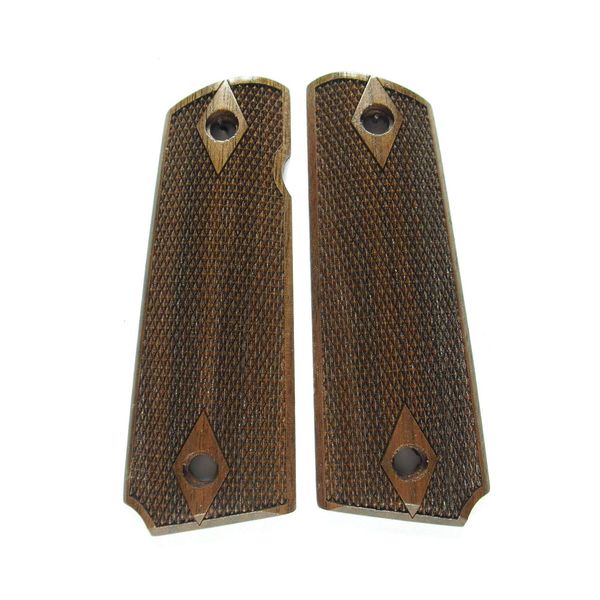 Walnut Double Diamond Fine Checkered Full Size 1911 Grips