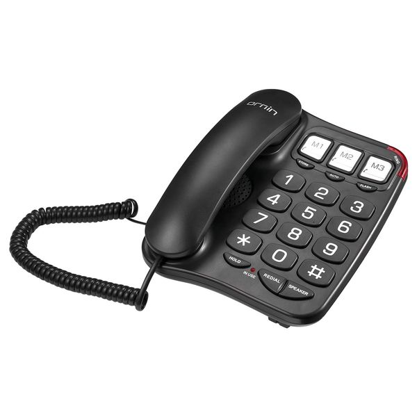 Ornin S016 Big Button Corded Telephone with Speaker, Hearing Aid Compatible for Seniors (Black)