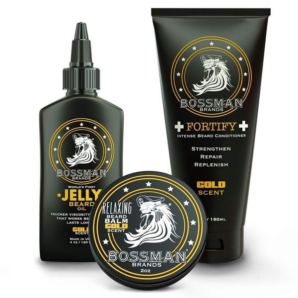 Bossman Essentials Beard Kit for Men - Beard Oil Jelly, Fortifying Conditione...