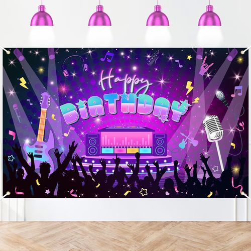 Avezano Karaoke Party Decorations Karaoke Backdrop Music Happy Birthday Party Banner Guitar Rock and Roll Birthday Photography Background for Kids Adults 70.8x43.3