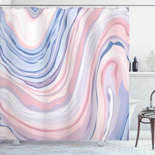 Ambesonne Abstract Shower Curtain, Abstract Pastel Tones in Motion Quartz Crystal Mineral Inspired Modern Art Picture, Cloth Fabric Bathroom Decor Set with Hooks, 69" W x 70" L, Pink Blue