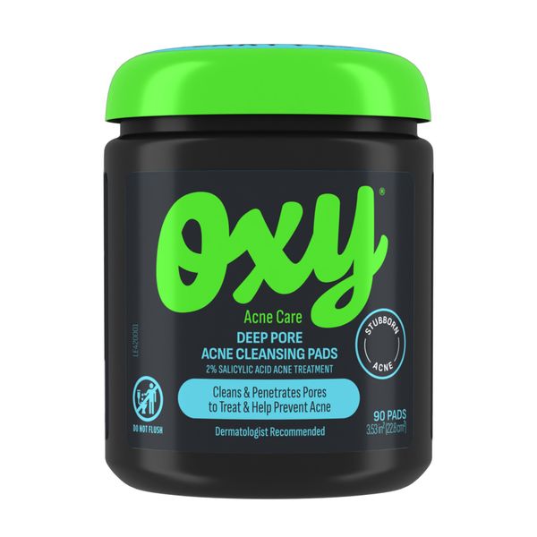 Oxy Deep Pore Acne Facial Cleansing Pads, Maximum Strength 2% Salicylic Acid Stubborn Acne Treatment, Fights Breakouts, Exfoliates, Unclogs Pores, Treats Blackheads, Dermatologist Recommended, 90 Pads