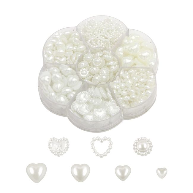 Flower Nail Charms,1 Box 6 Grids 3D Nail Flowers with White Pearls