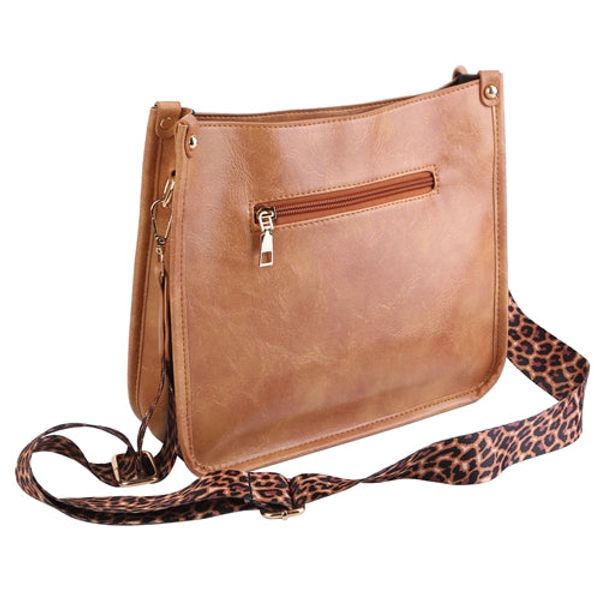 Women Fashion Leather Crossbody Bag Shoulder Bag Casual Handbag with Flexible Wearing Styles Adjustable Guitar Strap - Brown