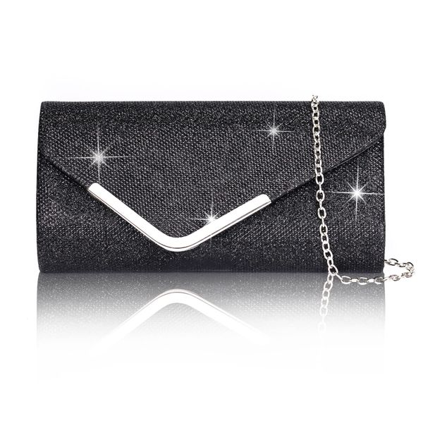 Larcenciel Women's Clutches, Shiny Sequins Evening Bags with Detachable Chain, Envelope Handbags for Ladies, Elegant Cross Body Shoulder Bags Purses Wallet for Women Bridal Prom Party Wedding, Black