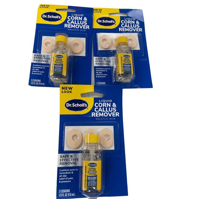 3 Pack (1/3 fl oz ea) Dr Scholl’s Liquid Corn Callus Remover w/Cushions EXP 4/26