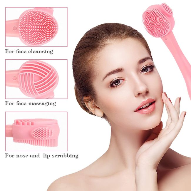 Silicone Manual Facial Cleansing Brush, All-in-One Makeup Cleanser, Exfoliating Brush, Nasal Rinse Brush, Mask Applicator, Makeup Scraper, Great for Cleansing, Maintenance & Makeup, 1-Pack(pink)-