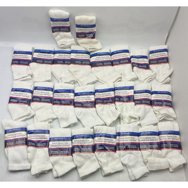 Diabetic Quarter Socks Lot of 26 Pairs WHITE / SIZE 9-11 Men Women Circulatory