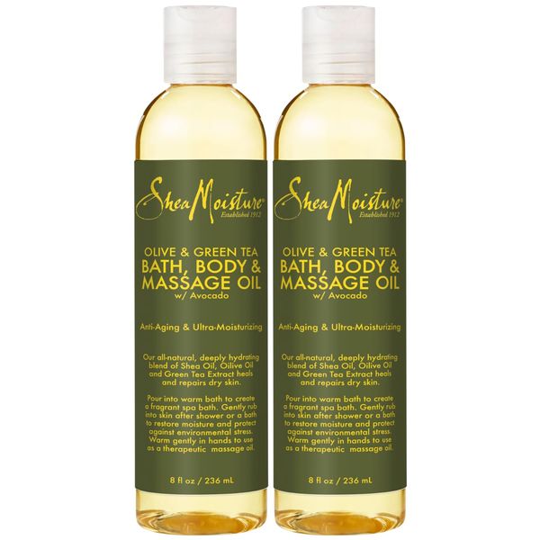 Shea Moisture Bath, Body & Massage Oil w/Avocado Oil for Skin, Olive Oil & Green Tea Extract - After Shower Body Oil for Massage Therapy & Moisturizing Skin Care, 8 Fl Oz (Pack of 2)