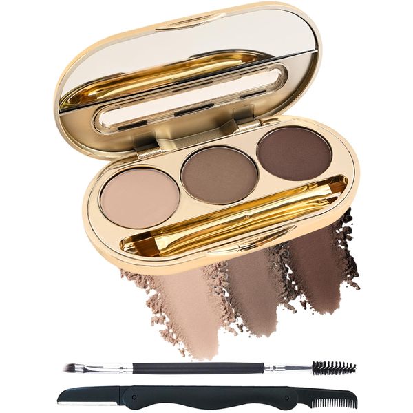 Eyebrow Powder Makeup Kit-3 Colors Eye Brow Tinting Powder Palette for Women Eyebrows Long-Lasting Waterproof, light Dark Grey Brown Brow Filler, Enhance & Define Brows, With Mirror, Brow Tool -Set 01