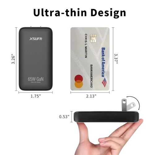 65W Flat USB C Wall Charger, Folding Travel USB-C GaN Wall Charger,Fast Charging with PPS for Laptops, Tablets, Phones,Black (65W1C-Black)
