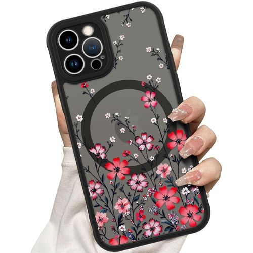 LUHOURI for iPhone 14 Pro Max Case - Stylish Floral Design with Military-Grade Protection, Wireless Charging, Shockproof Corners, Non-Slip Matte Phone Cover for Women Girls, Vibrant Red Wildflowers