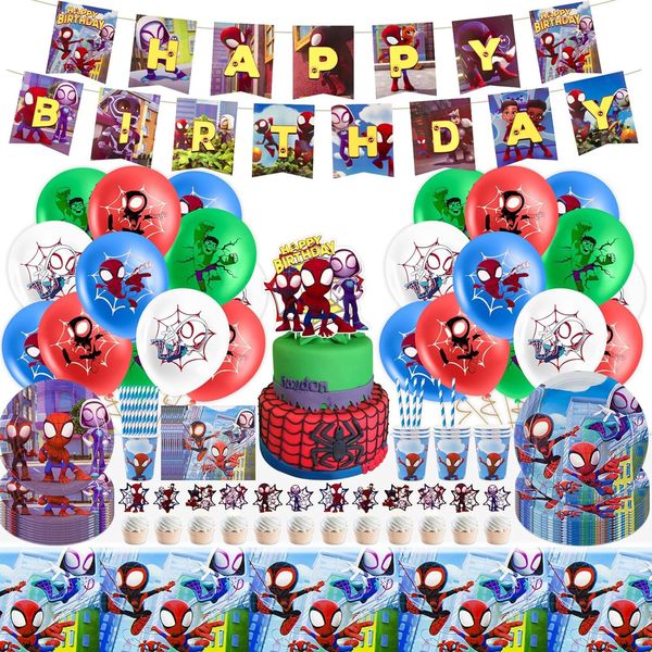 Spidey and His Amazing Friends Birthday Party Decorations Boys Girls- Spider Birthday Party Tableware Balloons Set Banner Napkins Tablecloth for Kids Theme Party Plates Supplies Decoration 10 Guests