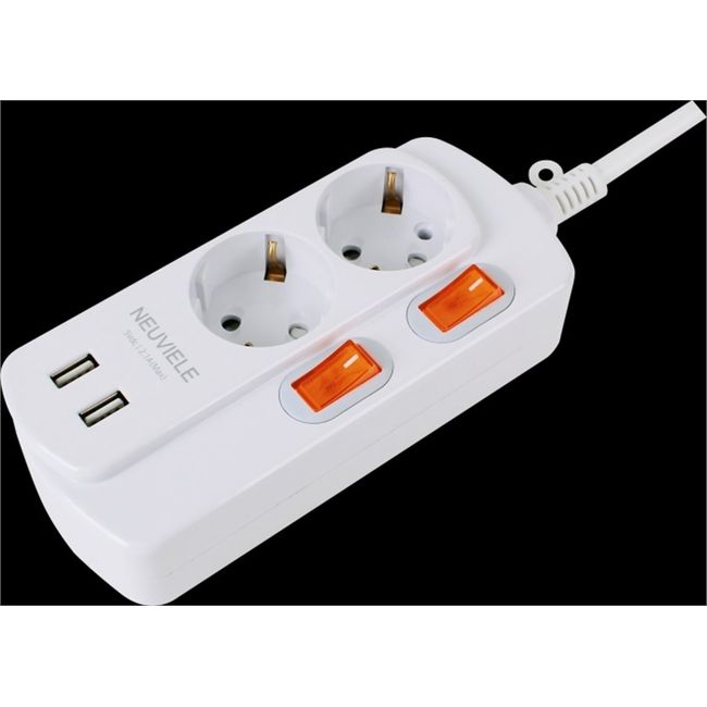 [Newville] USB individual multi-tap 2-prong 1.5m (16A)