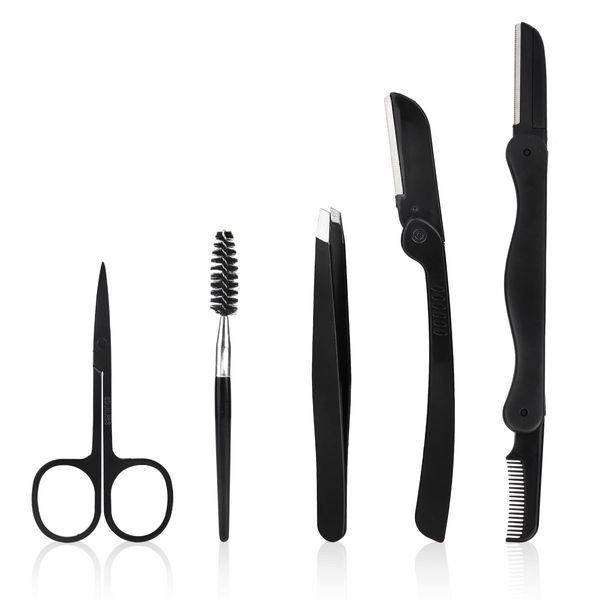 Eyebrow Kit, 5 in 1 Eyebrow Trimmer Eyebrow Grooming Set,Includes Eyebrow Razors Trimmer, Eyelash Extension Brush, Scissors, Slant Tweezers for Men and Women Beauty Tool