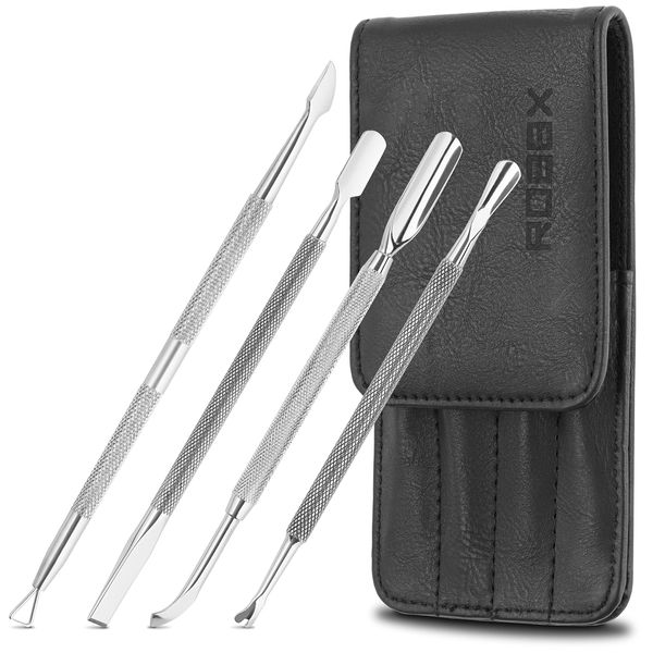 ROBBX® Nagelhautschieber Set inkl. Löffel, Schieber & Spatel | Edelstahl Nagelschieber Kit für Nagel und Nagelhaut | Cuticle Pusher, Hautschieber