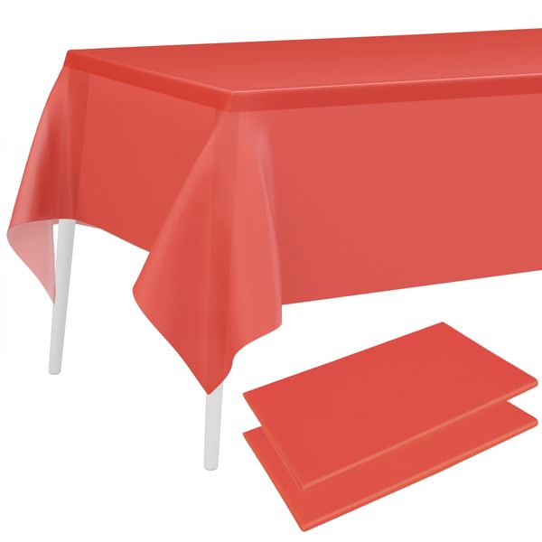PLULON 2Pcs Red Tablecloth Plastic Table Cover 137 x 274cm Rectangle Table Cover for Wedding Birthday Christmas Party Home Table Decorations
