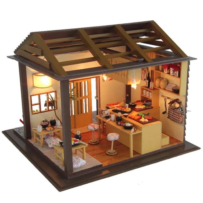 Flever Dollhouse Miniature DIY House Kit Creative Room with Furniture for Romantic Valentine's Gift (Gibon Sushi)