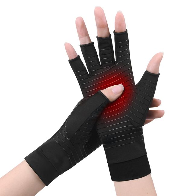 ACWOO Kupfer Arthritis Handschuhe, Kompressionshandschuhe Herren Damen für Rheumatoide & Osteoarthritis, Copper Arthrose Handschuhe Fingerlose Handschuhe für Schmerzlinderung (L)