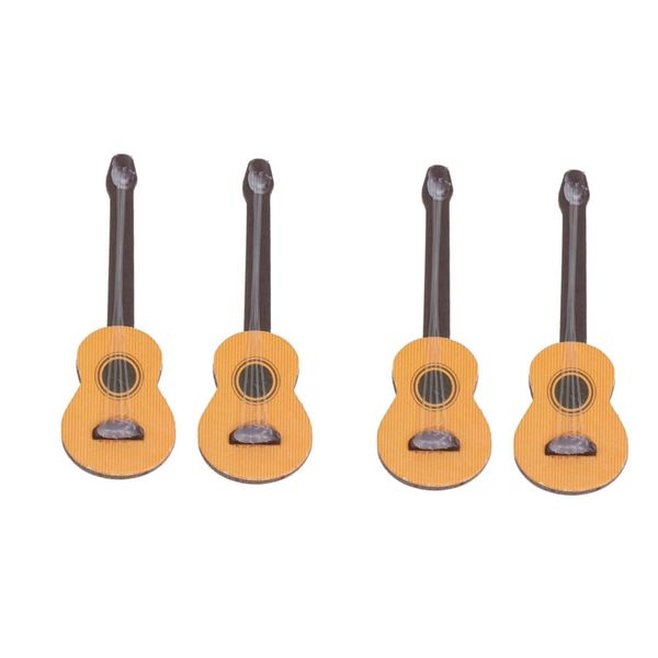 EXCEART 4 Pcs Wooden Miniature Guitar Miniature Wooden Instrument Desktop Wooden Miniatures Micro Landscape Statue DIY Miniature Guitar 1:12 Dollhouse Guitar Electric Guitar Figure Bamboo