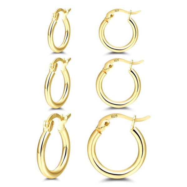 RoseJeopal Gold Hoop Earrings for Women, Small Sterling Silver Hoop Earrings, 3 Pairs 925 Silver Hoops Earrings Set, Sleeper Earrings Hoops for Girls, Jewellery Gift for Women Lady(Gold 13+15+20mm)