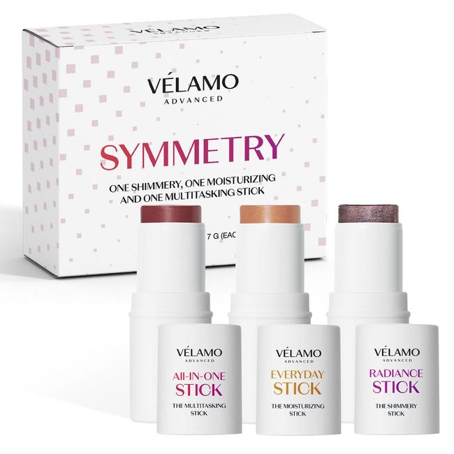 VELAMO ADVANCED 3 Pack Makeup Sticks for Older Women & Mature Skin - Revitalize Your Makeup Routine, Age-Defying Beauty Essentials- Multitasking Stick, Shimmery Stick & Moisturizer