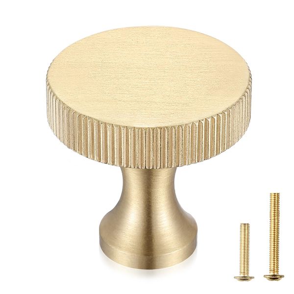 Guank 12 Pack Pinion Solid Brass Knobs,Brushed Handles Brass Cabinet Solid Round Dresser Drawer Knobs and Pulls Simple Decorative Kitchen Cabinet Door Handles(1"x1")