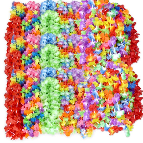 AnapoliZ Mega Luau Leis 100 Pack Hawaiian Theme Multi Colorful Tropical Summer Floral Necklace Simulated Silk Lei, Party & Wedding Favors (100)