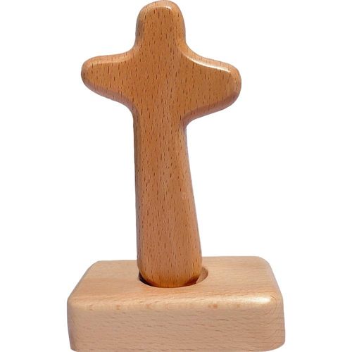 Highawk Wooden Jesus Christ Cross Christian Worship Stand Type Interior Accessory Decoration Tabletop Figurine Chapel Object 4.9 inches (12.5 cm) H (Smooth)