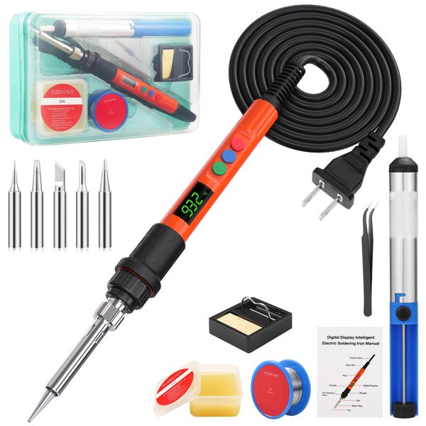 Soldering Iron Kit, 120W LED Digital Advanced Solder Iron Soldering Gun kit, 110V Welding Tools, Smart Temperature Control [356℉-932℉] - Extra 5pcs Tips - Auto Sleep & Temp Calibration