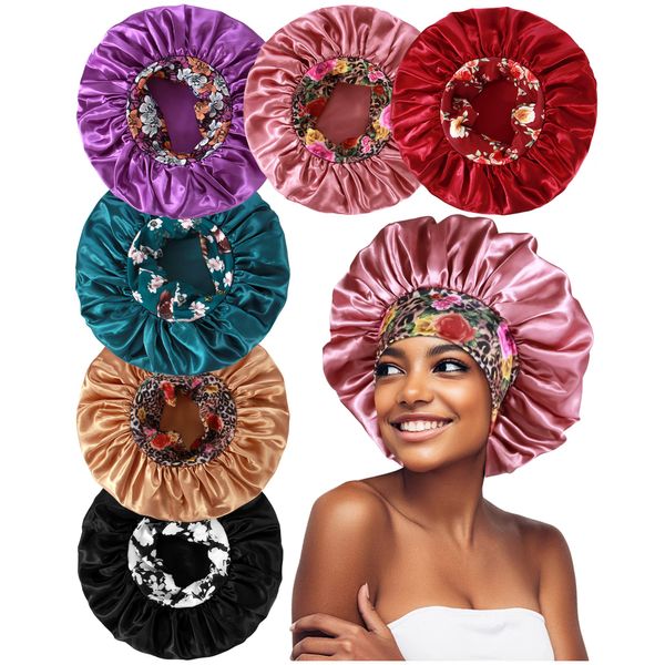 6PCS Extra Large Satin Bonnets for Sleeping, Hair Bonnets for Black Women Braids Curly Hair, B