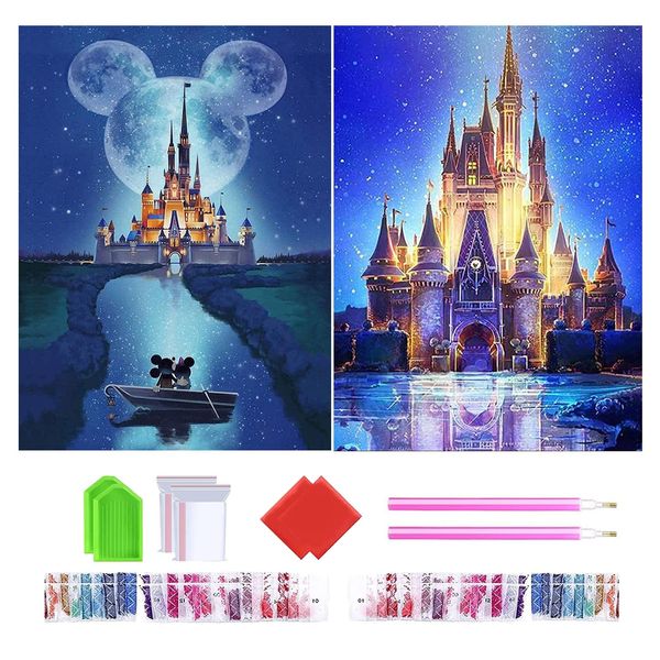 2 Piece Diamond Art Kit Wikrtoria 5D Diamond Art Set Full Paint Diamond Beads Painting Kit DIY Handmade Craft Kit Mosaic Art Handmade Cute Artwork Decoration 3D Screen Wall Hanging Tool 30x40cm