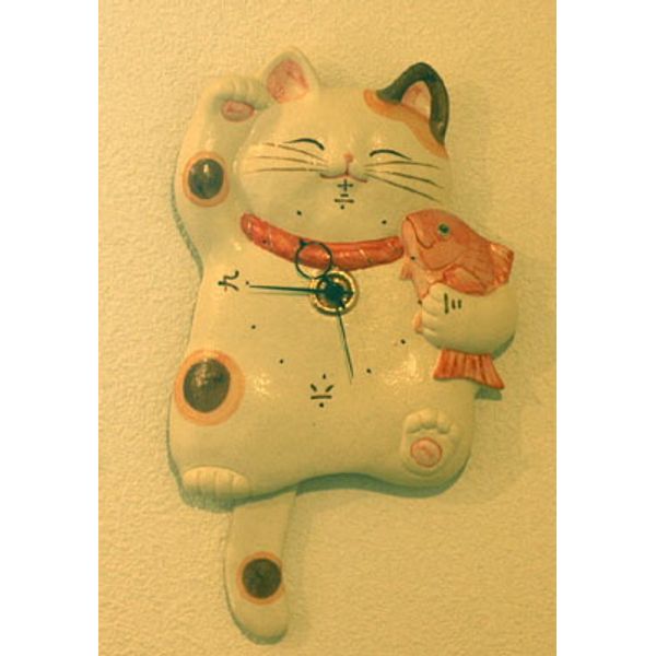 [Lucky cat, pottery, wall clock] Lucky beckoning cat tail swing clock [Rakugift_messe] [Rakugift_message input] [Rakugift_Noshi] [Rakugift_Noshi address]