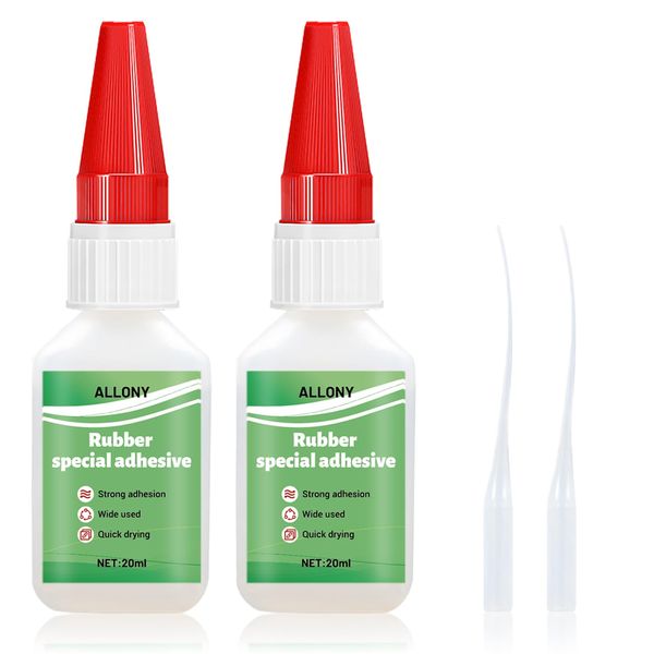 Allony Rubber Glue - Fast Dry Strong Adhesive, Clear Flexible Instant Super Glue for Tire, Boots, Belt, Foam, DIY Craft, Car (20ml*2)