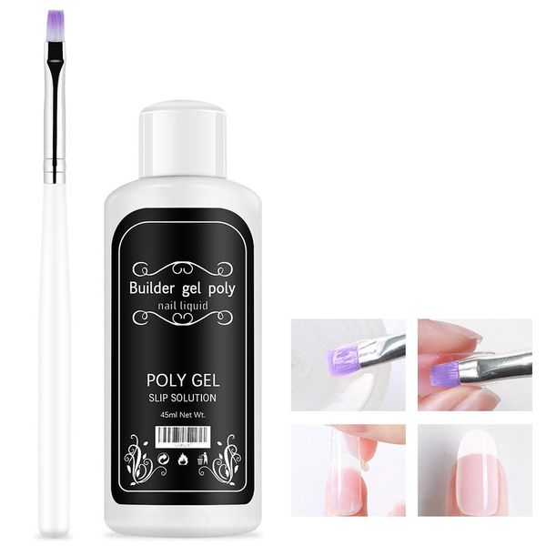 Freeorr Nail Extension Gel Solution, Quick Nagel Slip Solution Liquid, Nail Builder Acryl Nagelgel Flüssigkeit Poly Liquid, Nail Gel Builder Liquid für Nail Art DIY Nail mit Pinsel-45ml