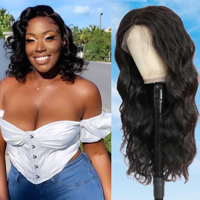 360 Lace Front Wigs Human Hair,14 inch Body Wave Transparent Lace Frontal Wigs for Black Women, Full Lace Human Hair Wigs Pre Plucked With Baby Hair,Can Make Ponytail and Buns,150% Density Remy Hair