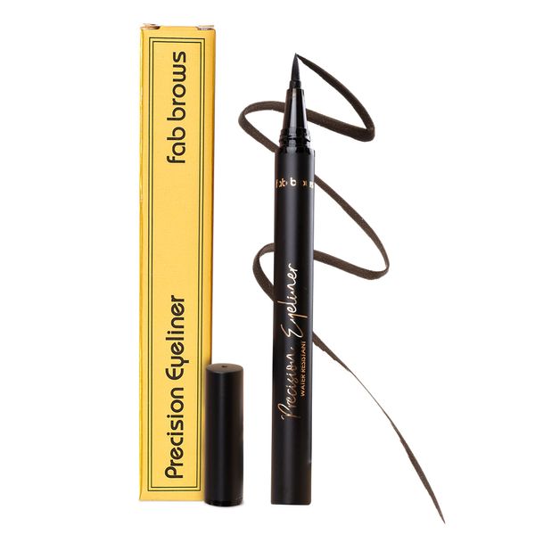 Fab Brows Precision Liquid Eyeliner - Felt-Tipped Liquid Eyeliner Pen - Richly Pigmented Waterproof Black Eyeliner - Achieves Thin or Thick Strokes - Easy-to-Apply, Flexible & Smudge Proof Eyeliner