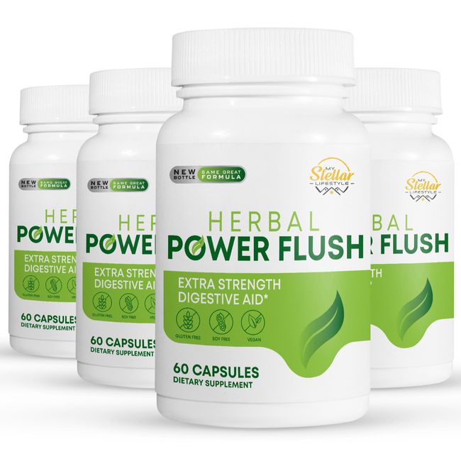 4 Pack Herbal Power Flush, extra strength digestive aid-60 Capsules x4