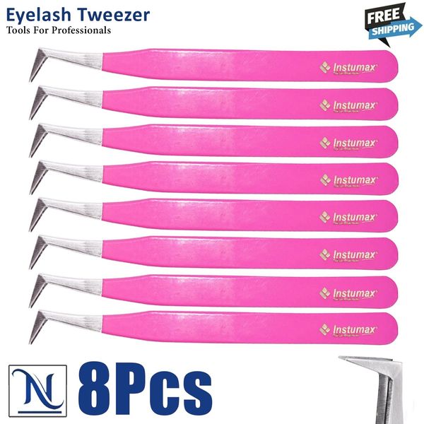 Professional L-Type Tweezers for Eyelash Extensions – Straight & Curved 8Pcs