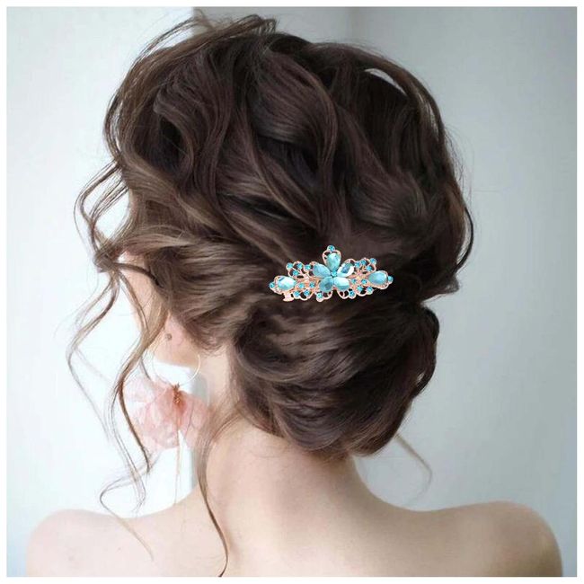 Allereya Kristall Haarspange Haarspange Blau Strass Haarspange Hohle Blume Hochzeit Kopfschmuck Dekorative CZ Kopfspange Kopfbedeckung Braut Haarschmuck für Frauen und Mädchen Geschenke (Blau)