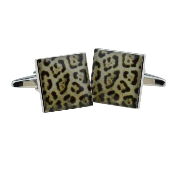Leopard Print Design Square Cufflinks, Presented in a Personalised Engraved Box