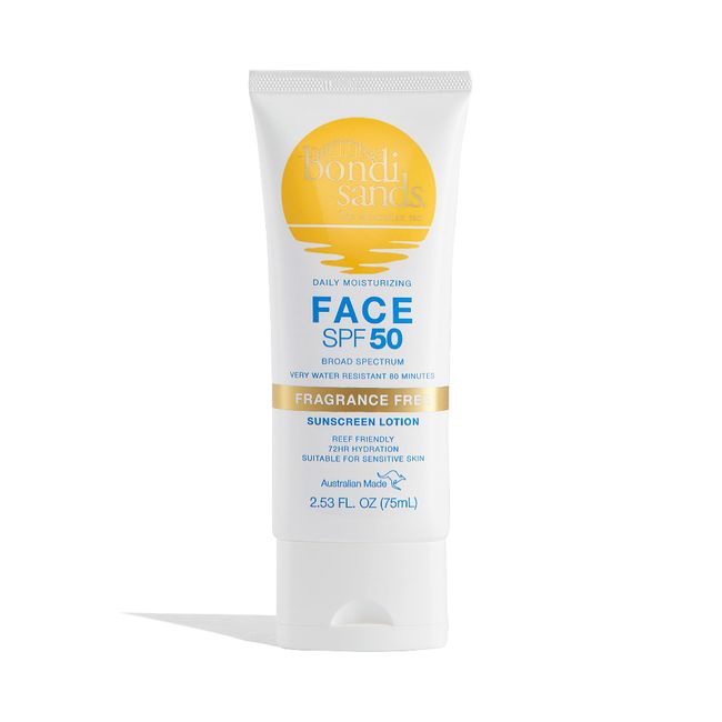 Bondi Sands Fragrance Free Daily Sunscreen Face Lotion SPF 50 | Hydrating UVA + UVB Protection, Non-Greasy, Gentle, Water Resistant | 2.53 Oz/75 mL