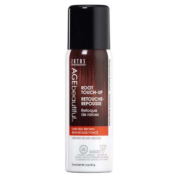 AGE beautiful Root Touch Up Hair Color Spray | Touch-Up Gray Concealer | Temporary Cover Up | Adds Volume & Covers Thinning Patches | Water, Sweat, Stain Resistant | Dark Red Brown | 2 Fl Oz